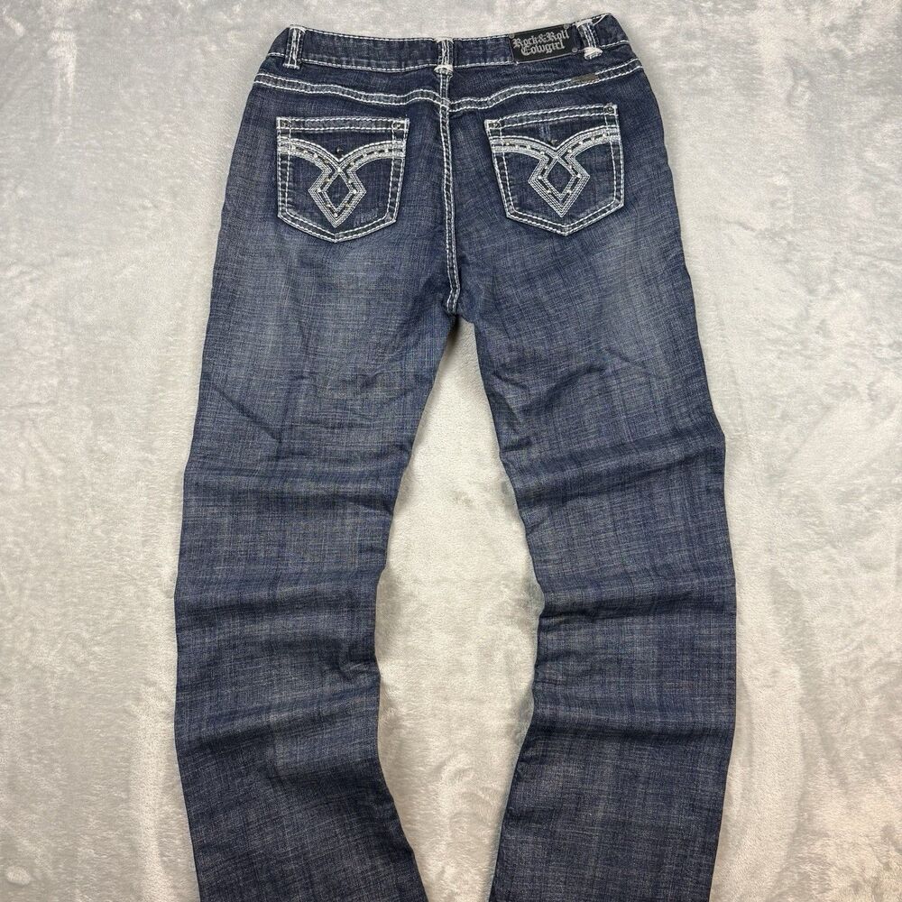 Rock & Roll Cowgirl Mid Rise Bootcut Jeans Women’s 34x34 Dark Wash Y2K Western
